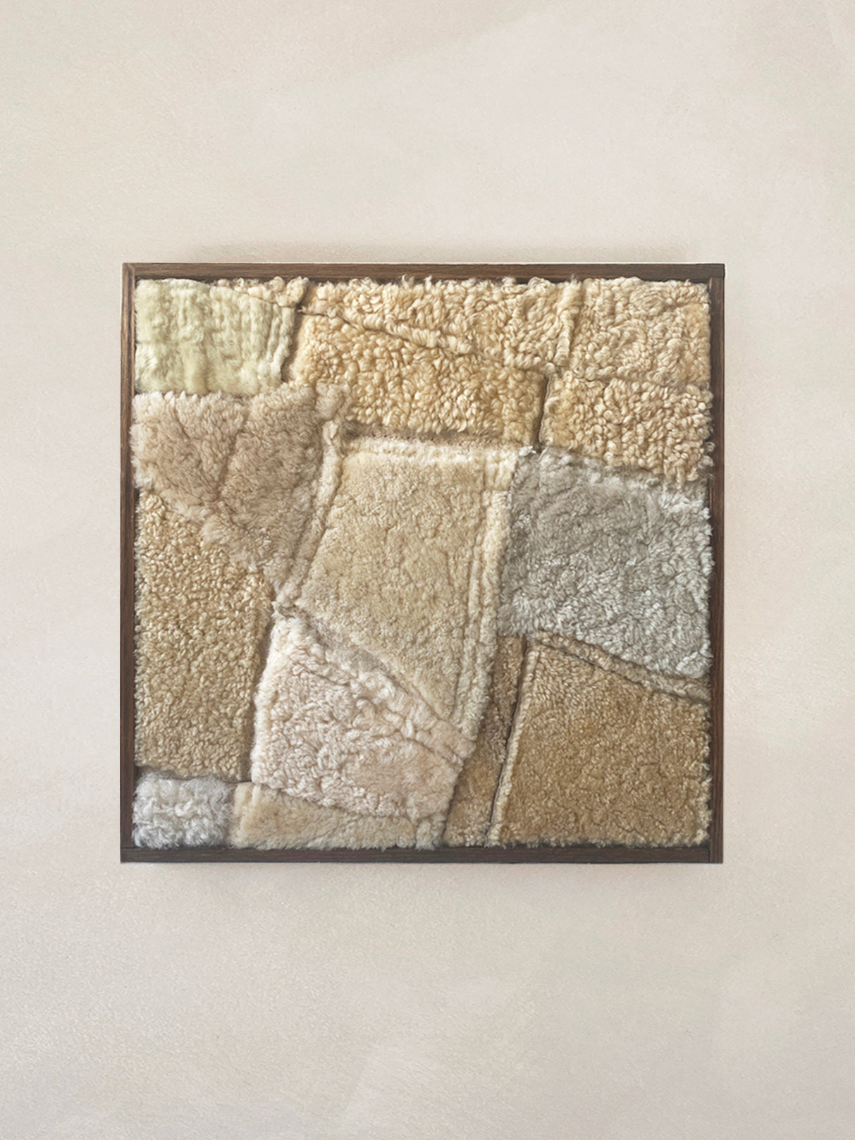 an original fabric artwork by alexia gilbert, featuring hand-sewn vintage shearling fabric on cotton canvas