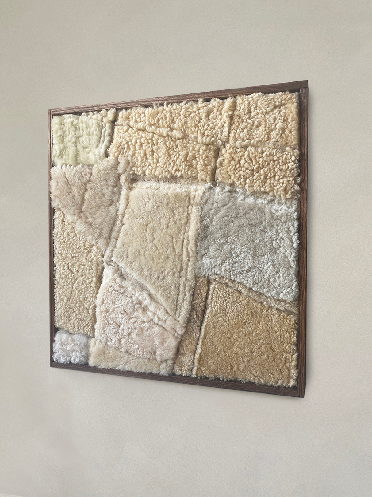 an original fabric artwork by alexia gilbert, featuring hand-sewn vintage shearling fabric on cotton canvas