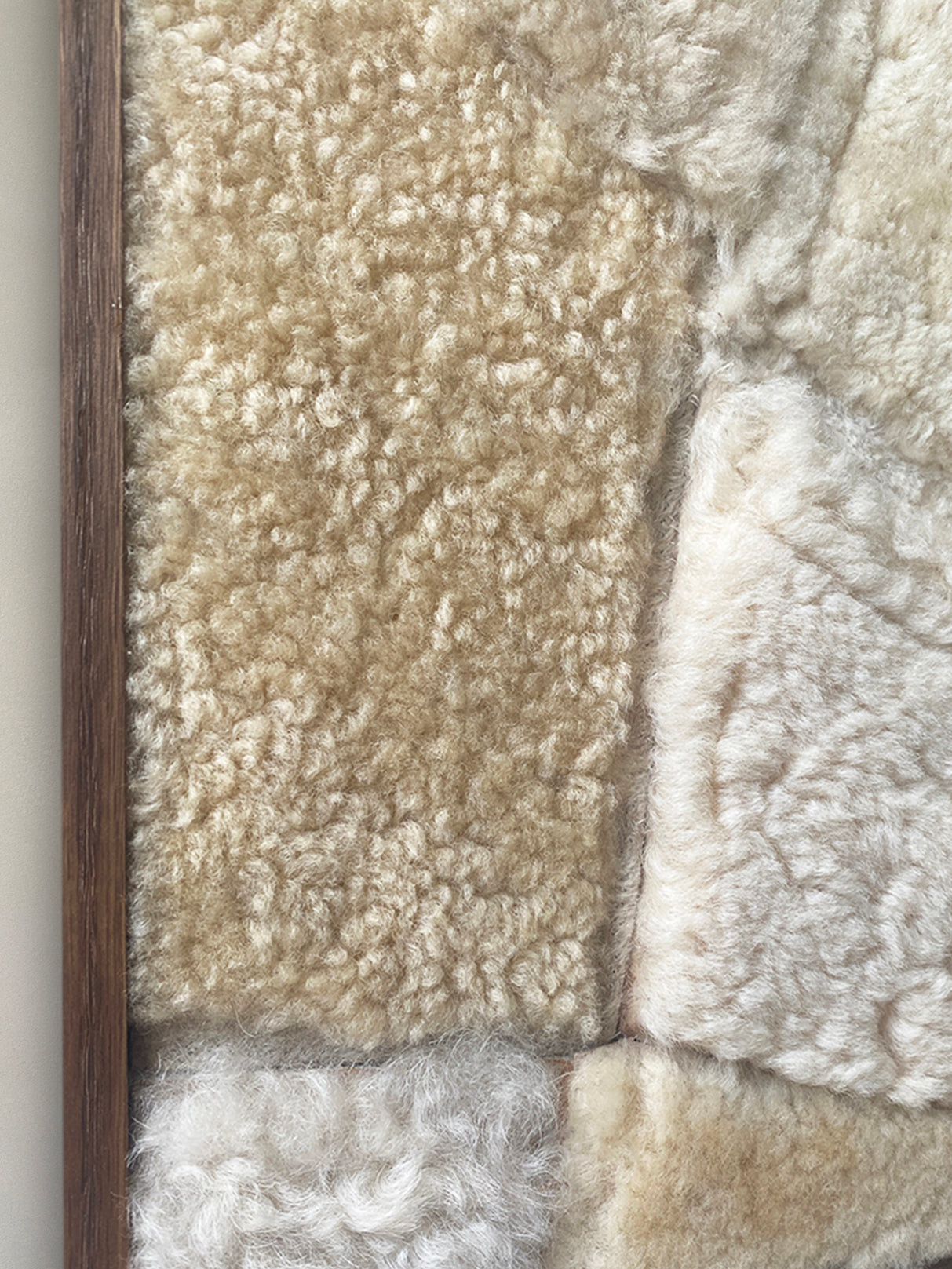 an original fabric artwork by alexia gilbert, featuring hand-sewn vintage shearling fabric on cotton canvas