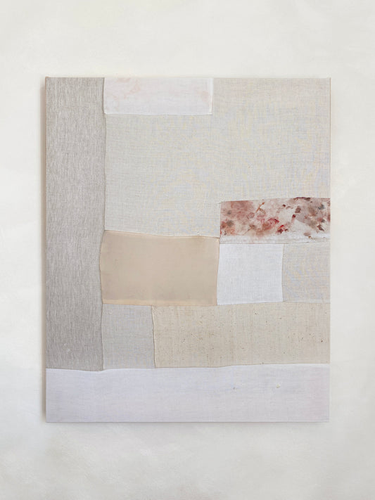 an original artwork by alexia gilbert featuring reclaimed vintage fabrics and abstract painterly elements