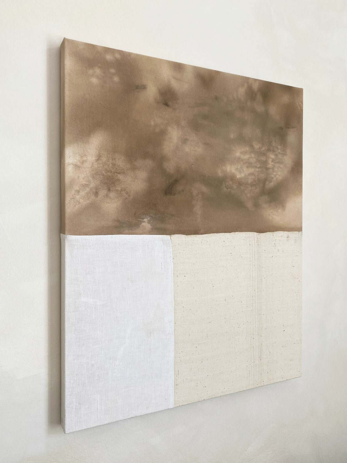 an original artwork by alexia gilbert featuring reclaimed vintage fabrics and abstract painterly elements