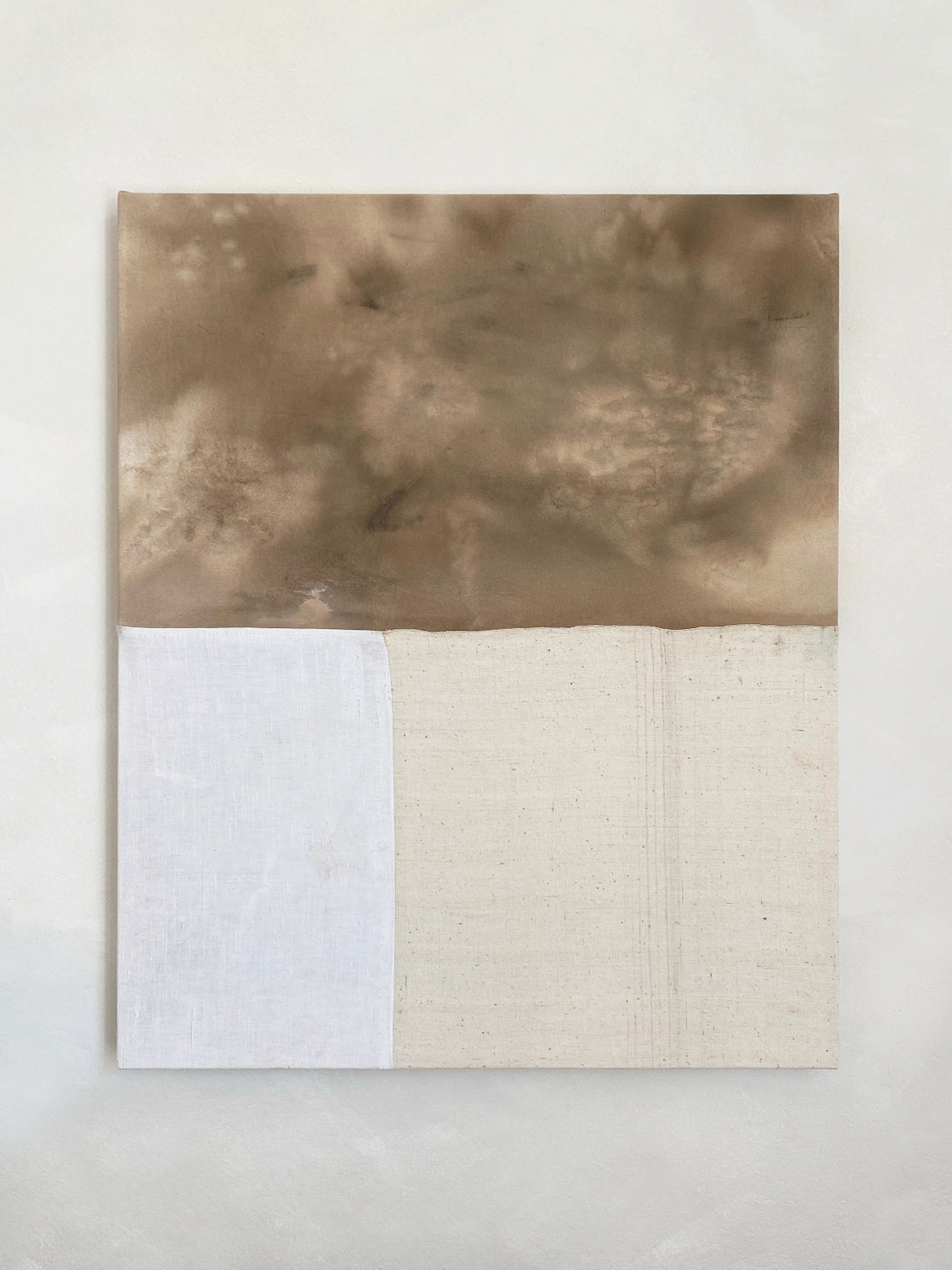 an original artwork by alexia gilbert featuring reclaimed vintage fabrics and abstract painterly elements