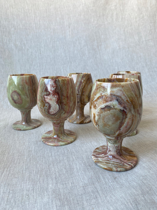 set of six vintage onyx wine goblets