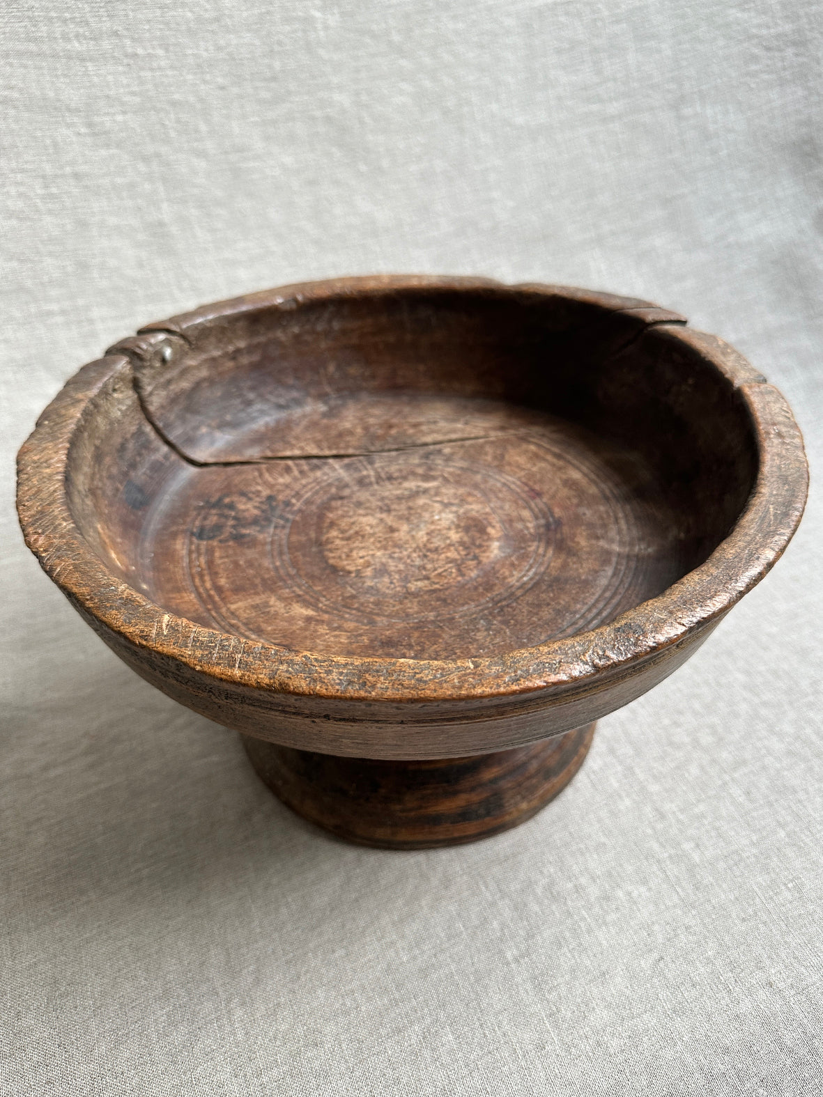 Antique wooden pedestal bowl