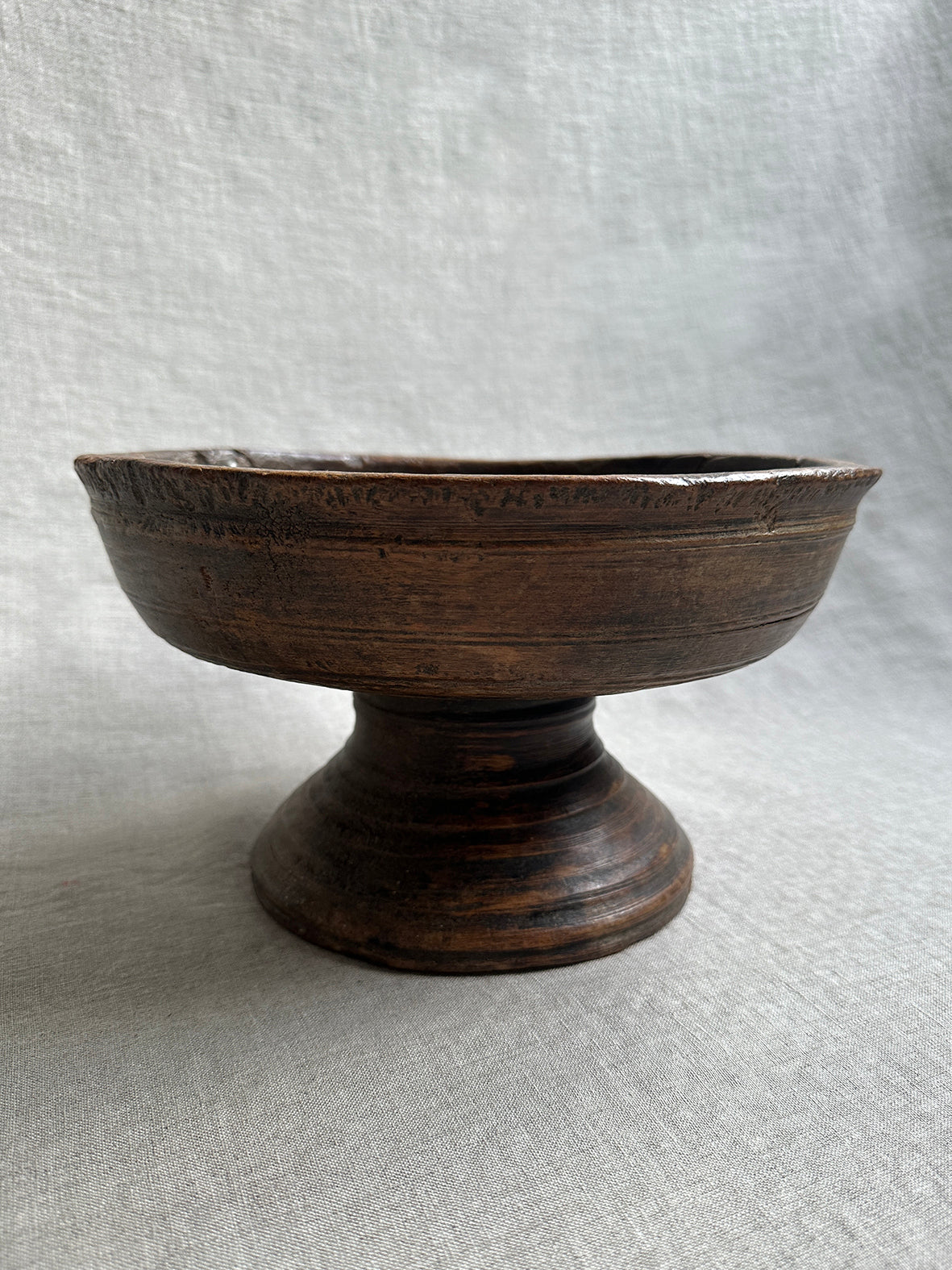 Antique wooden pedestal bowl