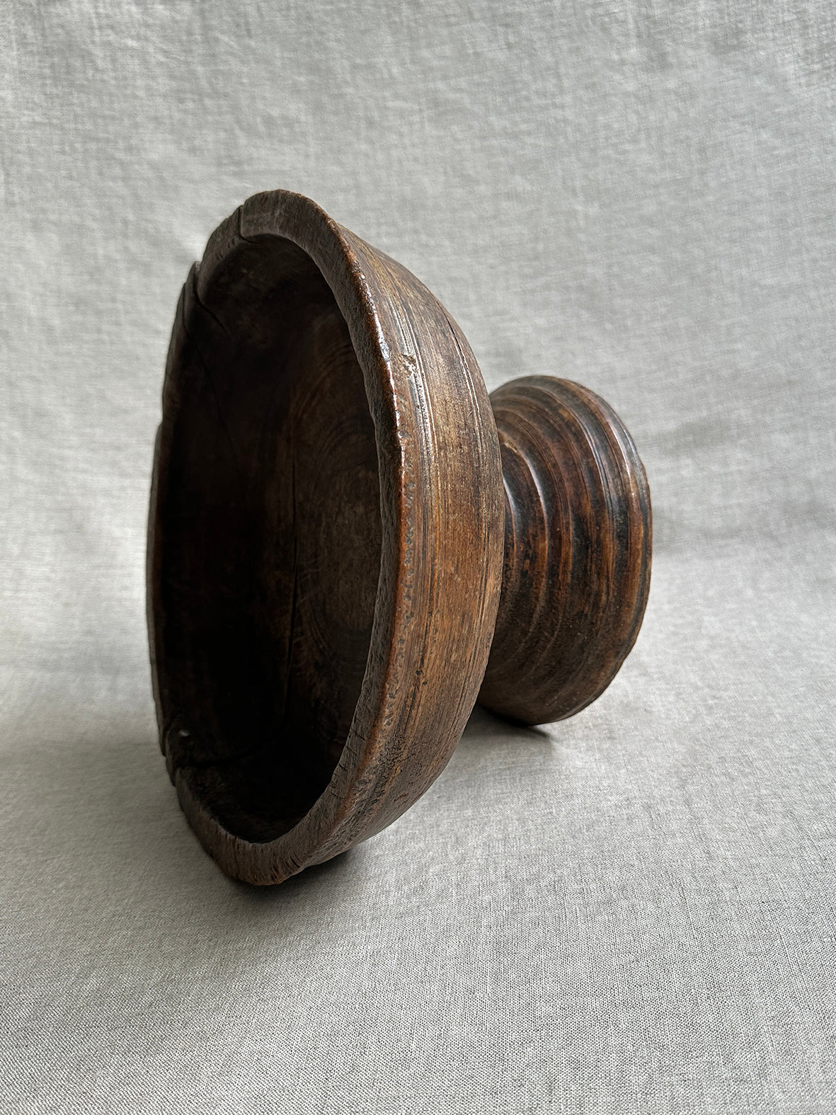 Antique wooden pedestal bowl