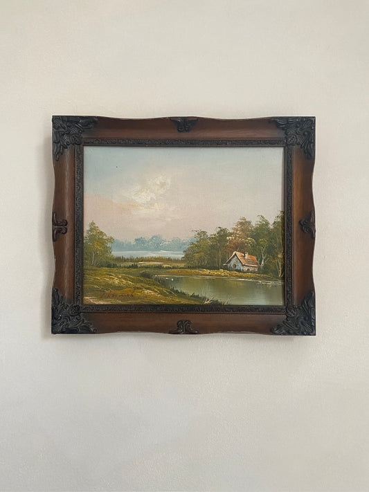 Vintage oil waterscape painting