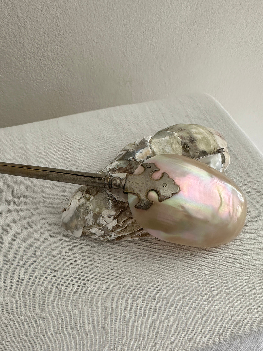 a beautiful silver-plated mother-of-pearl spoon