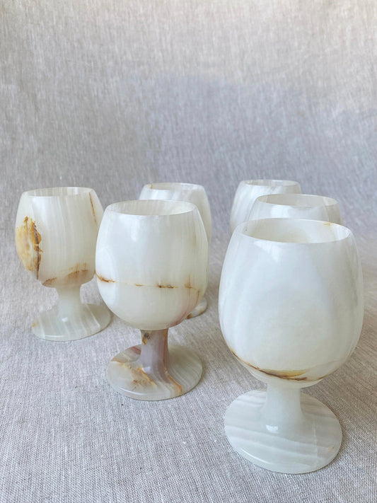 Set of six vintage onyx wine goblets (white)