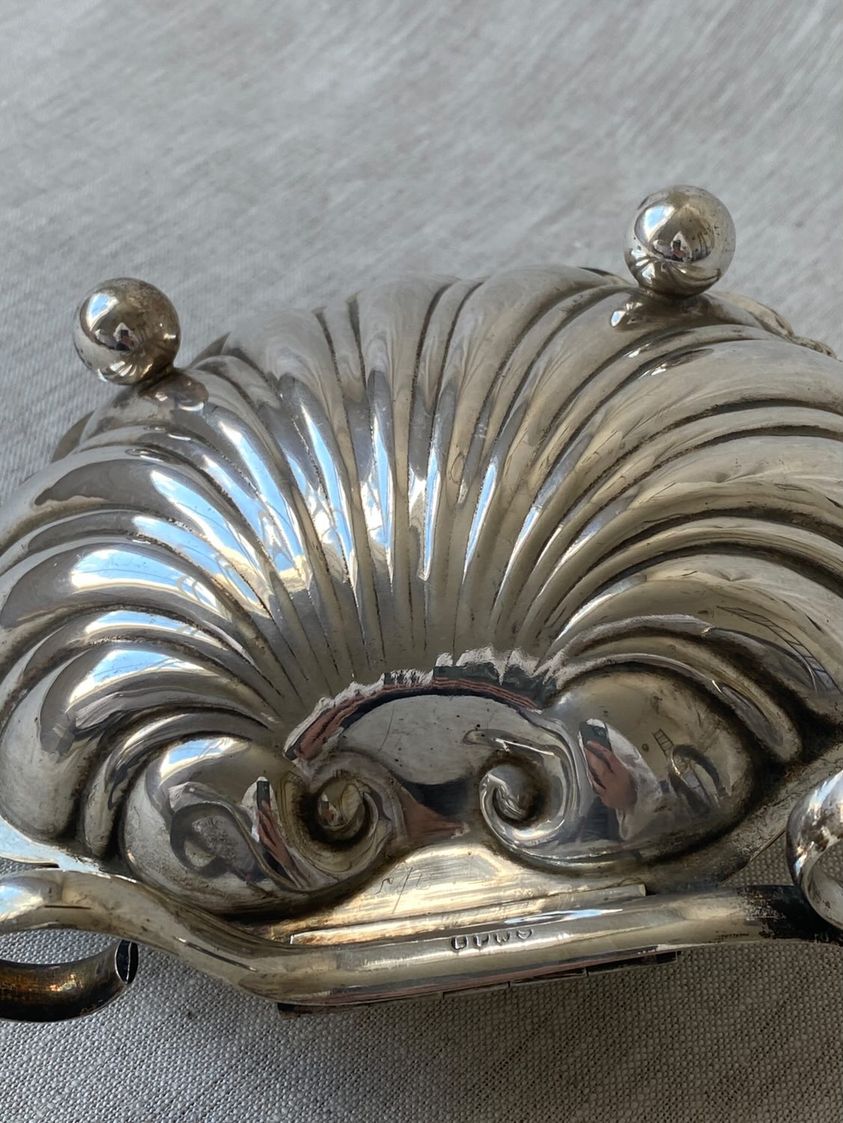 Antique silver-plated clam shell butter dish