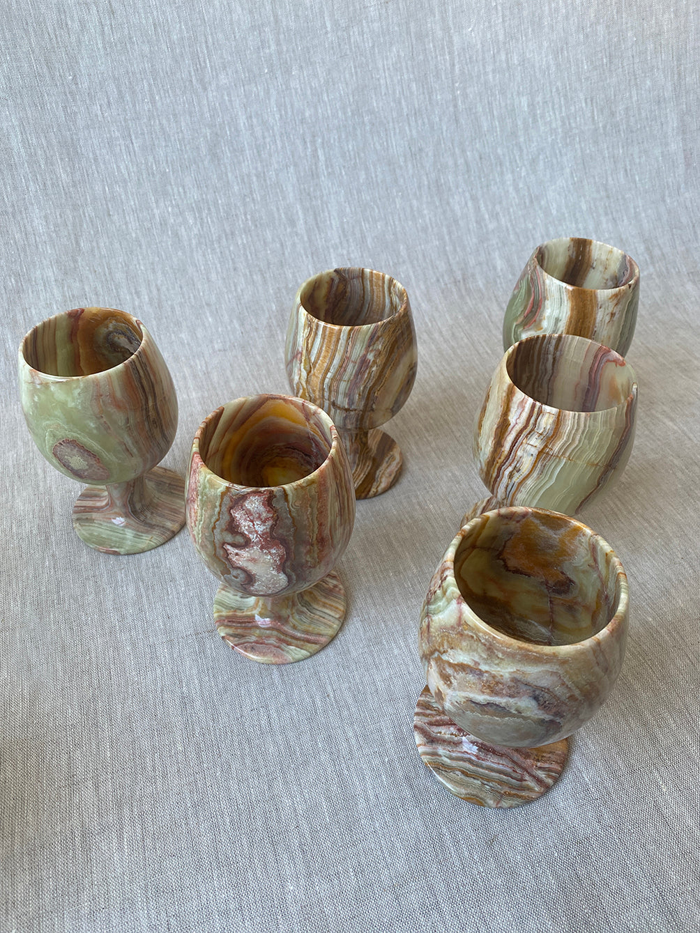 set of six vintage onyx wine goblets 