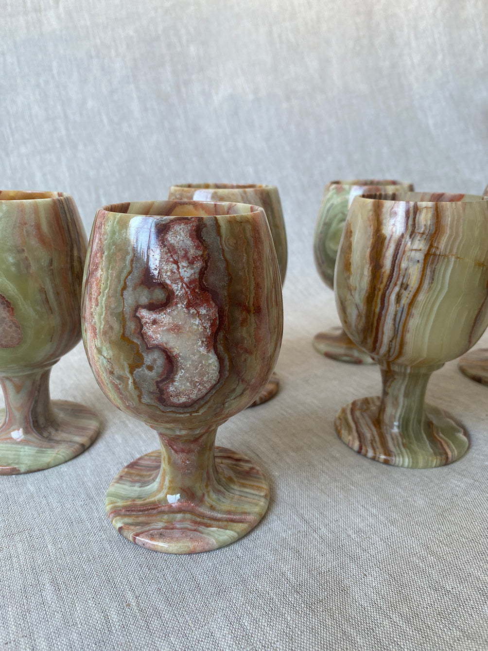 set of six vintage onyx wine goblets 